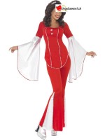 Weiß und rot Disco Kostüm für Frau