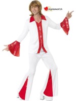 Weiß und rot Disco Kostüm für Mann