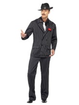 Costume da gangster bianco e nero con rosa Costume da gangster bianco e nero con rosa