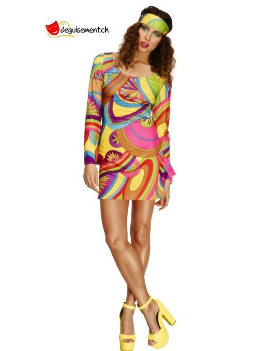 Deguisement robe hippie multicolors femme