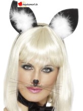 Diadème Oreilles de chat noir et blanc