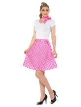 Gonna rosa con pois bianchi e foulard Gonna rosa con pois bianchi e foulard