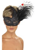 Loup noir avec paillettes et plume