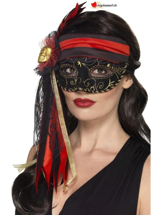 Masque Pirate avec tête de mort dorée