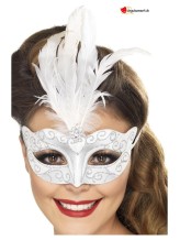 Masque venitien glitter argent plumes Masque venitien glitter argent plumes