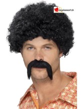 Perruque afro courte avec moustache noir Perruque afro courte avec moustache noir