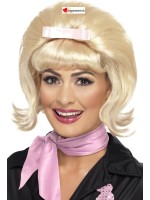 Perruque années 50's blonde avec noeud rose