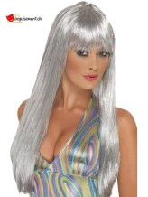 Perruque disco argentée longue Perruque disco argentée longue