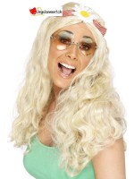Perruque groovy hippie blond avec bandeau