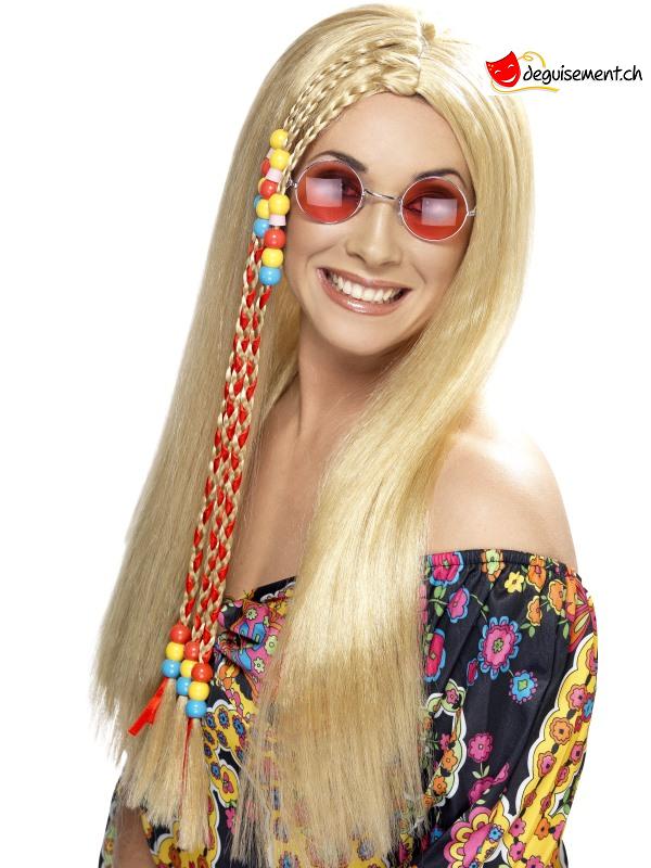 Perruque hippie blonde avec perles