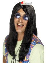 Perruque hippie longue noir homme Perruque hippie longue noir homme