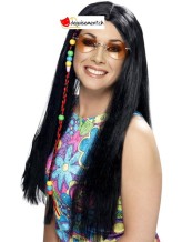 Perruque hippie noir avec perles Perruque hippie noir avec perles