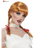 Doll wig with braids and ribbons