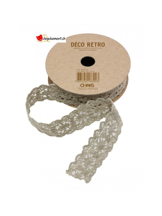 Taupe lace cotton ribbon - 2cmx2m