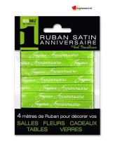 Ruban satin Joyeux Anniversaire vert Ruban satin Joyeux Anniversaire vert
