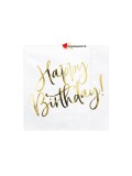 Serviettes Happy Birthday - blanche et dorée