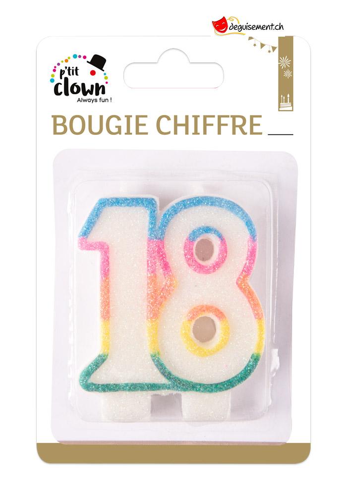 Bougie arc-en-ciel 18 ans 8cm - Partywinkel